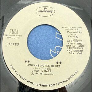 Tom T Hall Spokane Motel Blues / Watergate Blues 45 Vinyl 70s Country Promo